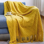 InyaHome Geometric Throw Blanket with Fringe – Decorative Winter Throw for Couch & Sofa