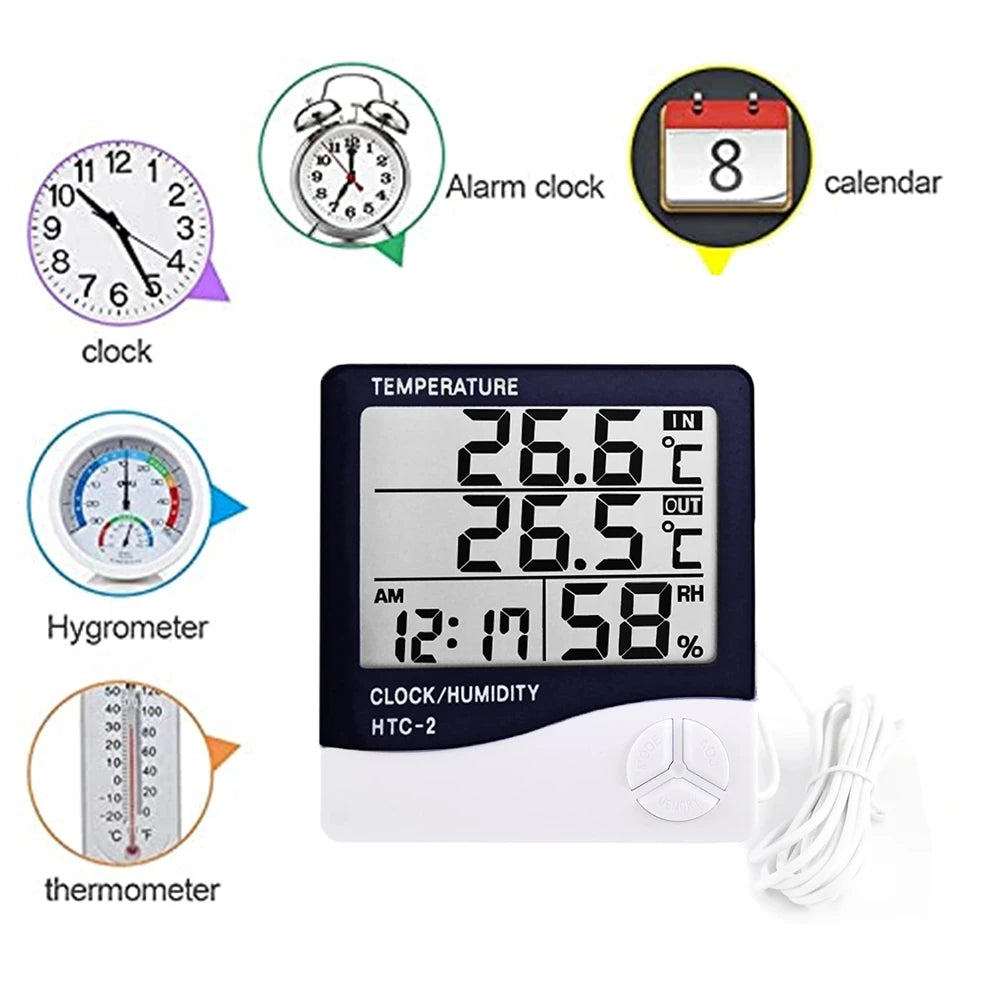 Smart LCD Digital Temperature & Humidity Meter - Indoor/Outdoor Weather Station