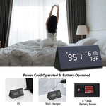 Smart Wooden LED Clock with Time, USB Charger, and Temperature Sensor