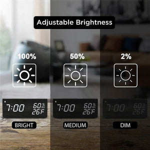 Smart Wooden LED Clock with Time, USB Charger, and Temperature Sensor