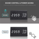 Smart Wooden LED Clock with Time, USB Charger, and Temperature Sensor