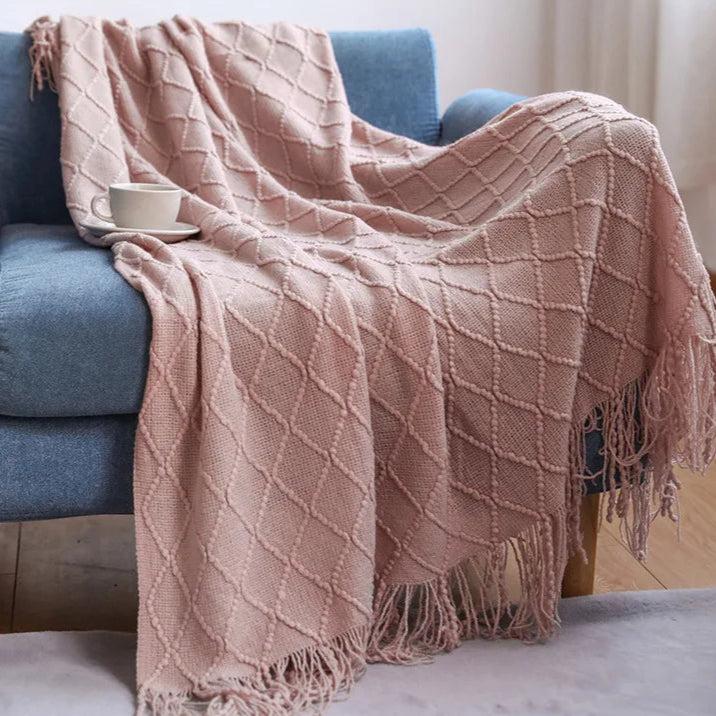 InyaHome Geometric Throw Blanket with Fringe – Decorative Winter Throw for Couch & Sofa