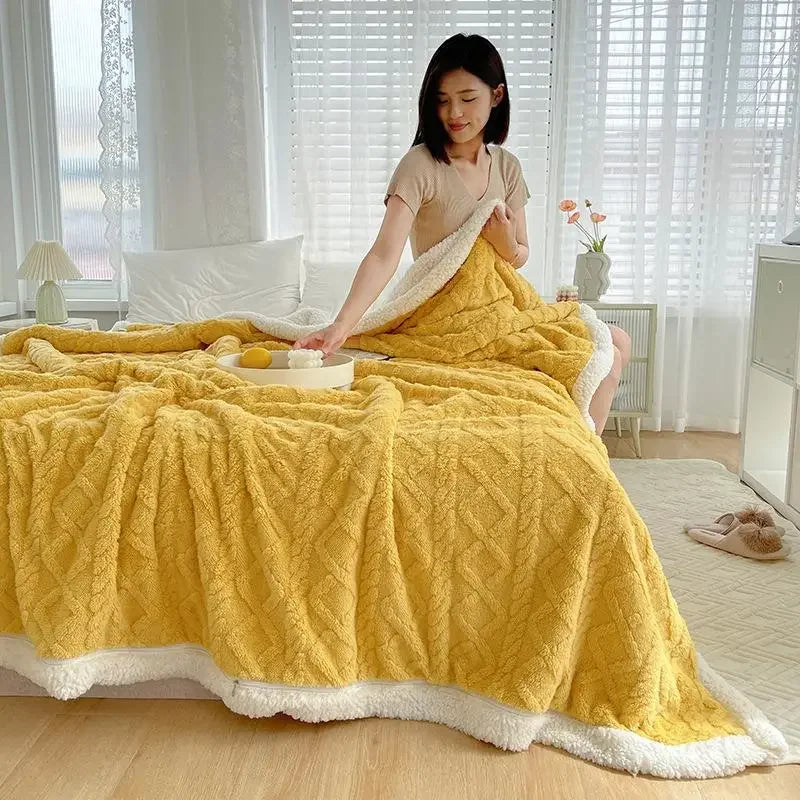 Soft Coral Velvet Sherpa Throw Blanket & Small Woolen Blanket