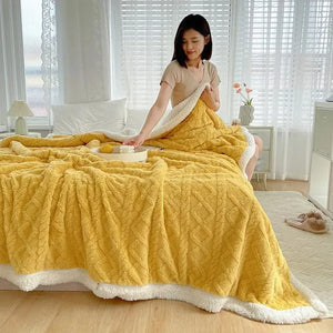 Soft Coral Velvet Sherpa Throw Blanket & Small Woolen Blanket