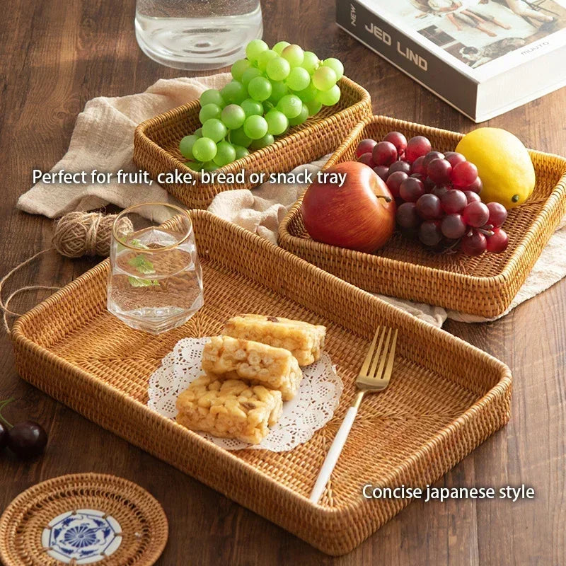 Boho Rattan Wicker Basket Tray