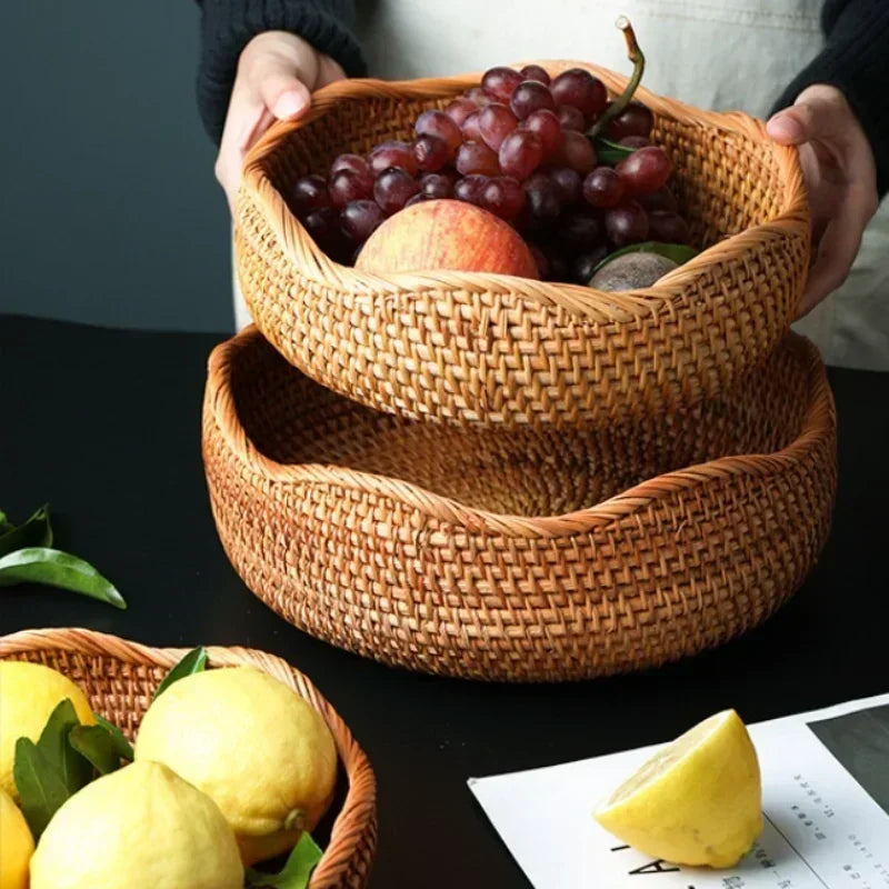 Boho Rattan Wicker Basket Tray