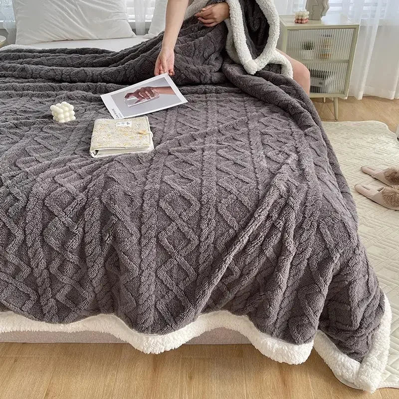 Soft Coral Velvet Sherpa Throw Blanket & Small Woolen Blanket
