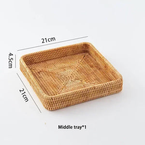 Boho Rattan Wicker Basket Tray
