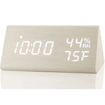 Smart Wooden LED Clock with Time, USB Charger, and Temperature Sensor
