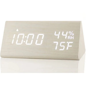 Smart Wooden LED Clock with Time, USB Charger, and Temperature Sensor