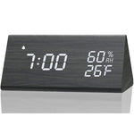 Smart Wooden LED Clock with Time, USB Charger, and Temperature Sensor