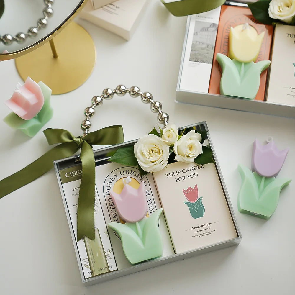 Handmade Tulip Soy Wax Candle – Aromatherapy for Relaxation & Home Decor