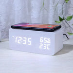 Wooden LED Digital Alarm Clock – Wireless Charging, Weather Station, & Multifunction Display