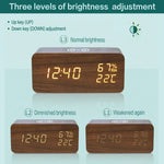 Wooden LED Digital Alarm Clock – Wireless Charging, Weather Station, & Multifunction Display