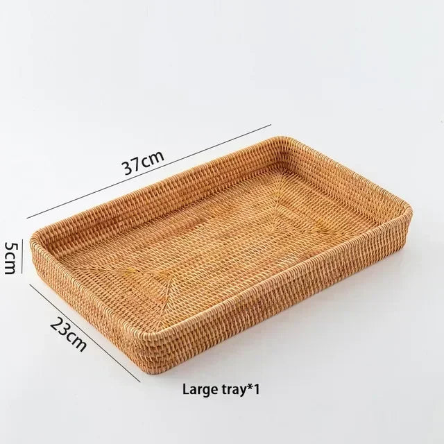 Boho Rattan Wicker Basket Tray