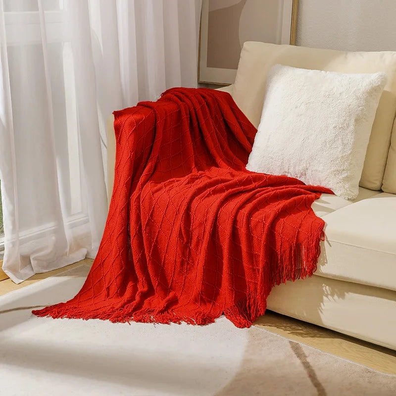 InyaHome Geometric Throw Blanket with Fringe – Decorative Winter Throw for Couch & Sofa