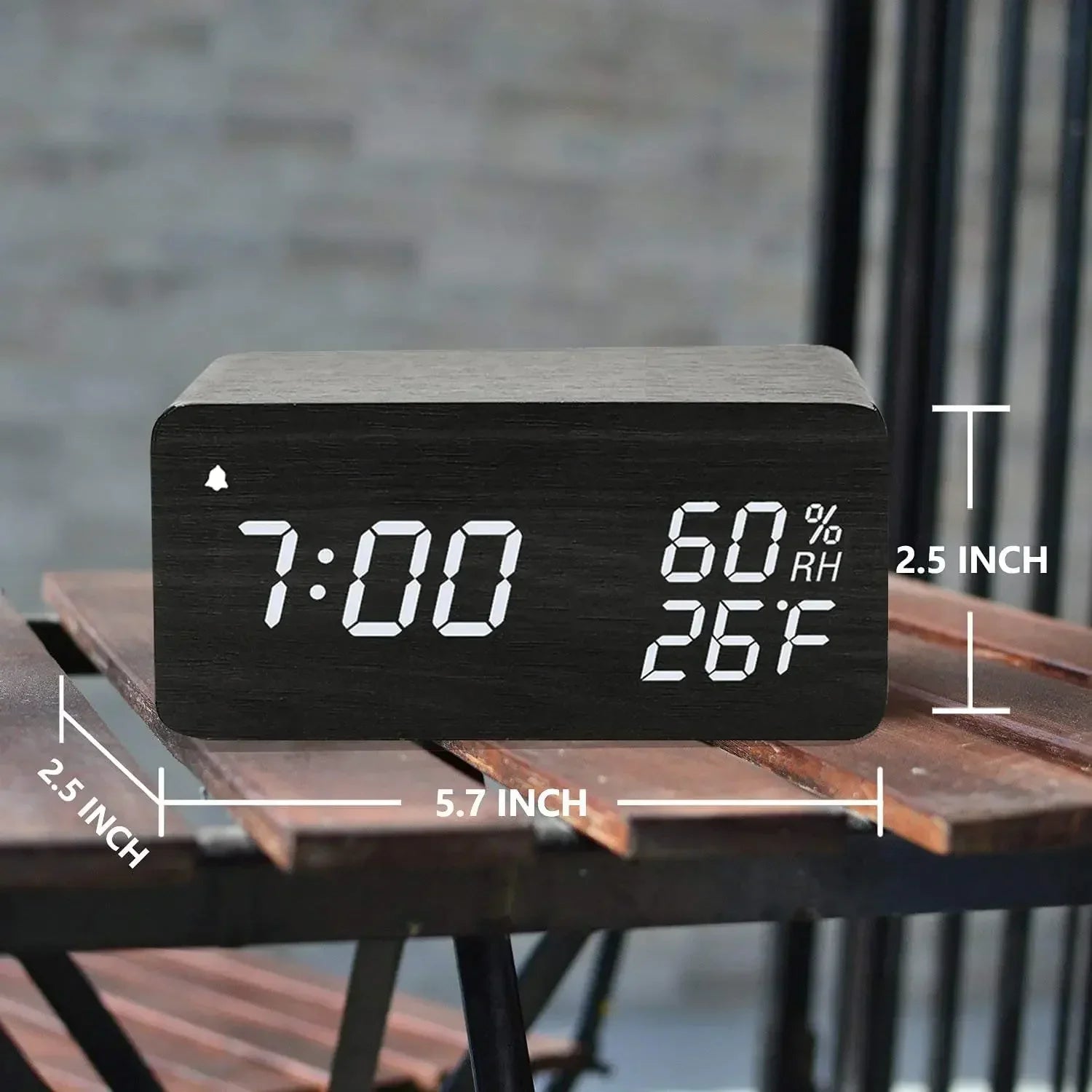 Wooden LED Digital Alarm Clock – Wireless Charging, Weather Station, & Multifunction Display
