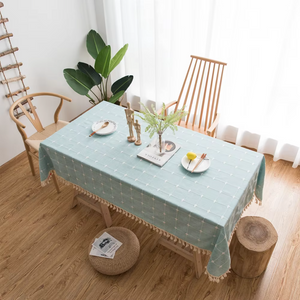 Elegant Jacquard Checkered Tassel Tablecloth
