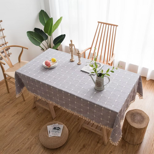 Elegant Jacquard Checkered Tassel Tablecloth