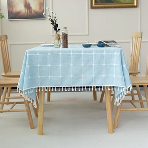 Elegant Jacquard Checkered Tassel Tablecloth