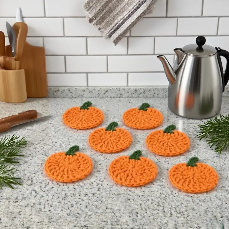 Crochet Pumpkin Drink Coasters