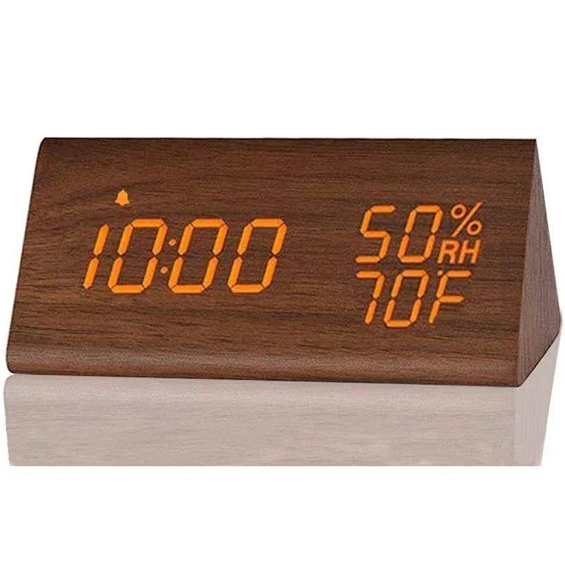 Smart Wooden LED Clock with Time, USB Charger, and Temperature Sensor