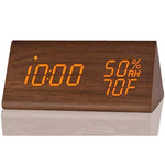 Smart Wooden LED Clock with Time, USB Charger, and Temperature Sensor
