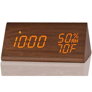 Smart Wooden LED Clock with Time, USB Charger, and Temperature Sensor