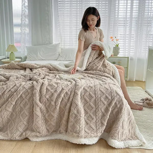Soft Coral Velvet Sherpa Throw Blanket & Small Woolen Blanket